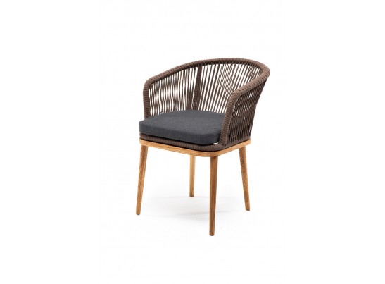 "Марсель" стул плетеный из роупа, основание дуб, роуп коричневый, ткань темно-серая в Каменске-Уральском