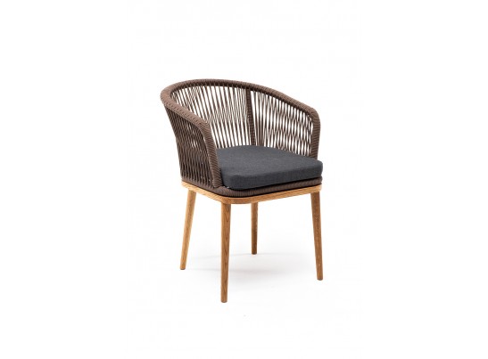 "Марсель" стул плетеный из роупа, основание дуб, роуп коричневый, ткань темно-серая в Каменске-Уральском