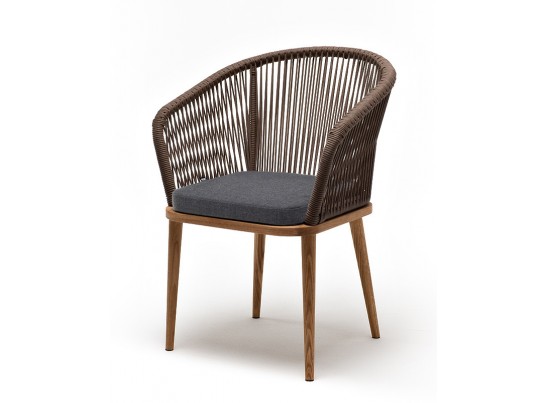 "Марсель" стул плетеный из роупа, основание дуб, роуп темно-серый круглый, ткань темно-серая 027 в Каменске-Уральском