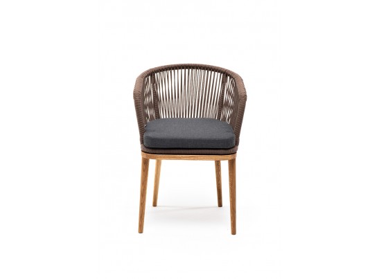 "Марсель" стул плетеный из роупа, основание дуб, роуп коричневый, ткань темно-серая в Каменске-Уральском