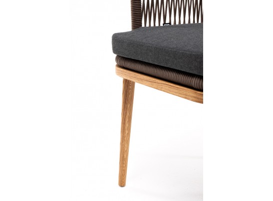 "Марсель" стул плетеный из роупа, основание дуб, роуп коричневый, ткань темно-серая в Каменске-Уральском