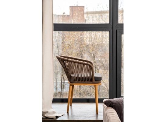 "Марсель" стул плетеный из роупа, основание дуб, роуп коричневый, ткань темно-серая в Каменске-Уральском