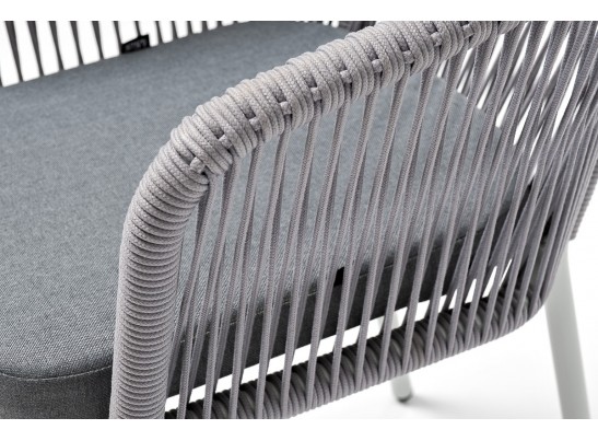 "Марсель" стул плетеный из роупа, каркас алюминий белый муар, роуп светло-серый круглый, ткань светло-серая в Каменске-Уральском