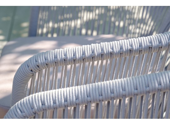 "Марсель" стул плетеный из роупа, каркас алюминий белый муар, роуп светло-серый круглый, ткань светло-серая в Каменске-Уральском