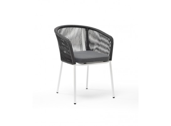 "Марсель" стул плетеный из роупа, каркас алюминий белый шагрень, роуп серый круглый, ткань серая в Каменске-Уральском