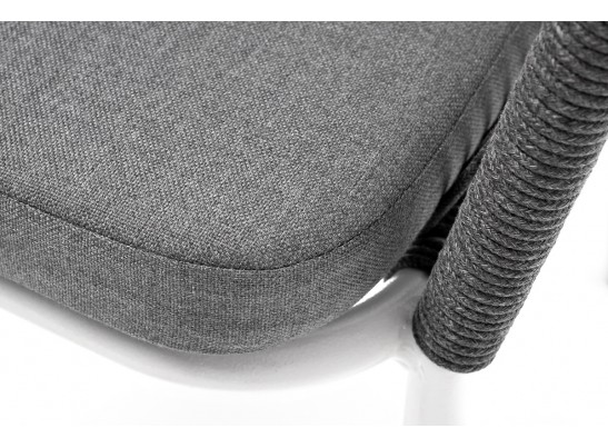 "Марсель" стул плетеный из роупа, каркас алюминий белый шагрень, роуп серый круглый, ткань серая в Каменске-Уральском