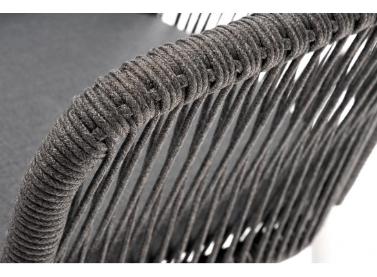 "Марсель" стул плетеный из роупа, каркас алюминий белый шагрень, роуп серый круглый, ткань серая в Каменске-Уральском