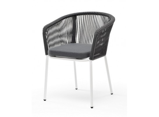 "Марсель" стул плетеный из роупа, каркас алюминий белый шагрень, роуп серый круглый, ткань серая в Каменске-Уральском