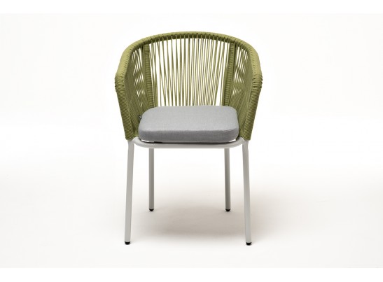 "Марсель" стул плетеный из роупа, каркас алюминий светло-серый (RAL7035) шагрень, роуп салатовый меланж круглый, ткань светло-серая в Каменске-Уральском