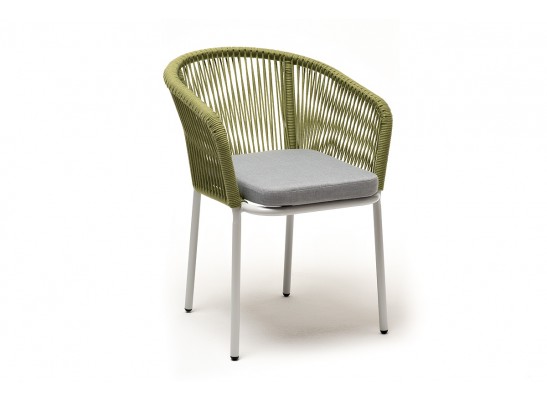 "Марсель" стул плетеный из роупа, каркас алюминий светло-серый (RAL7035) шагрень, роуп салатовый меланж круглый, ткань светло-серая в Каменске-Уральском