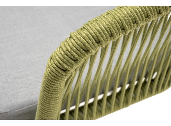 "Марсель" стул плетеный из роупа, каркас алюминий светло-серый (RAL7035) шагрень, роуп салатовый меланж круглый, ткань светло-серая в Каменске-Уральском