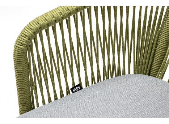"Марсель" стул плетеный из роупа, каркас алюминий светло-серый (RAL7035) шагрень, роуп салатовый меланж круглый, ткань светло-серая в Каменске-Уральском