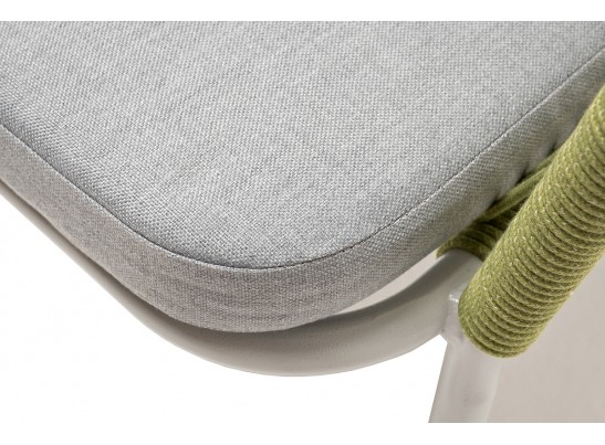 "Марсель" стул плетеный из роупа, каркас алюминий светло-серый (RAL7035) шагрень, роуп салатовый меланж круглый, ткань светло-серая в Каменске-Уральском