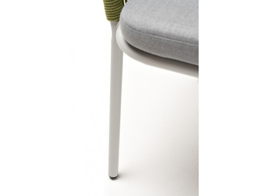 "Марсель" стул плетеный из роупа, каркас алюминий светло-серый (RAL7035) шагрень, роуп салатовый меланж круглый, ткань светло-серая в Каменске-Уральском