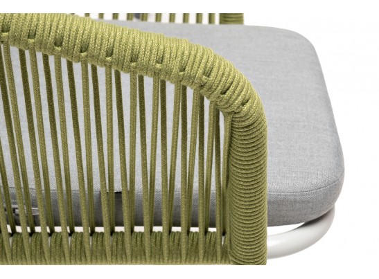 "Марсель" стул плетеный из роупа, каркас алюминий светло-серый (RAL7035) шагрень, роуп салатовый меланж круглый, ткань светло-серая в Каменске-Уральском