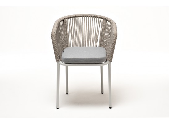 "Марсель" стул плетеный из роупа, каркас алюминий светло-серый (RAL7035) муар, роуп серый меланж круглый, ткань светло-серая в Каменске-Уральском