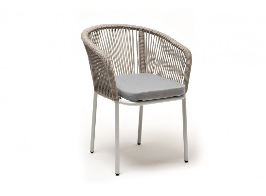 "Марсель" стул плетеный из роупа, каркас алюминий светло-серый (RAL7035) муар, роуп серый меланж круглый, ткань светло-серая в Каменске-Уральском