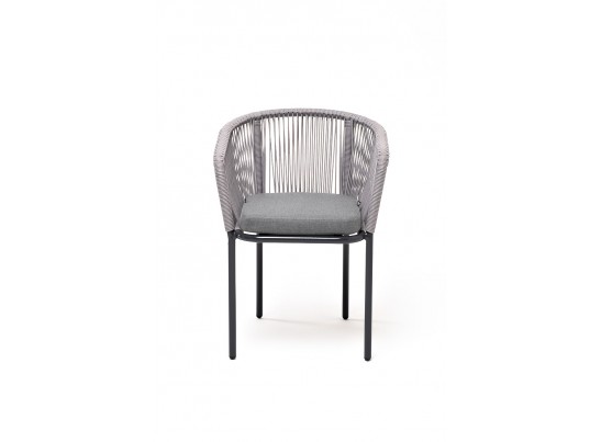 "Марсель" стул плетеный из роупа, каркас алюминий темно-серый (RAL7024) муар, роуп светло-серый круглый, ткань светло-серая в Каменске-Уральском