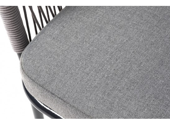 "Марсель" стул плетеный из роупа, каркас алюминий темно-серый (RAL7024) муар, роуп светло-серый круглый, ткань светло-серая в Каменске-Уральском