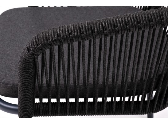 "Марсель" стул плетеный из роупа, каркас алюминий темно-серый (RAL7024) муар, роуп темно-серый круглый, ткань темно-серая 027 в Каменске-Уральском