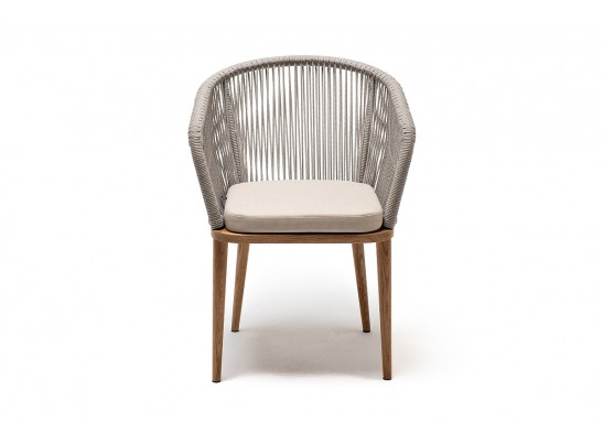 "Марсель" стул плетеный из роупа, основание дуб, роуп серый меланж круглый, ткань бежевая 052 в Каменске-Уральском