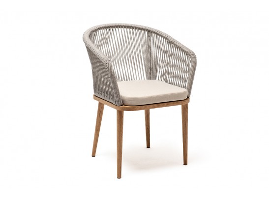 "Марсель" стул плетеный из роупа, основание дуб, роуп серый меланж круглый, ткань бежевая 052 в Каменске-Уральском