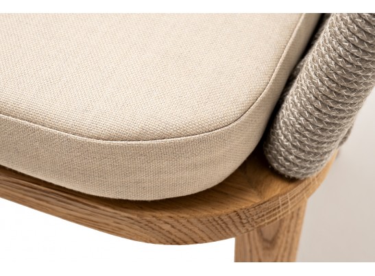 "Марсель" стул плетеный из роупа, основание дуб, роуп серый меланж круглый, ткань бежевая 052 в Каменске-Уральском