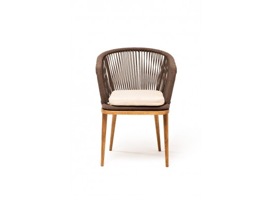 "Марсель" стул плетеный из роупа, основание дуб, роуп коричневый, ткань бежевая в Каменске-Уральском