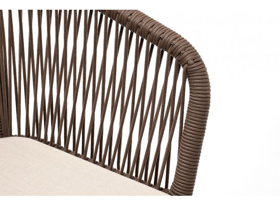 "Марсель" стул плетеный из роупа, основание дуб, роуп коричневый круглый, ткань бежевая 052 в Каменске-Уральском
