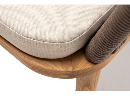 "Марсель" стул плетеный из роупа, основание дуб, роуп коричневый круглый, ткань бежевая 052 в Каменске-Уральском