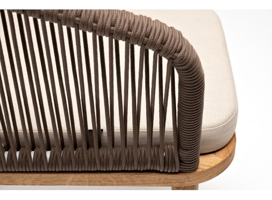 "Марсель" стул плетеный из роупа, основание дуб, роуп коричневый круглый, ткань бежевая 052 в Каменске-Уральском