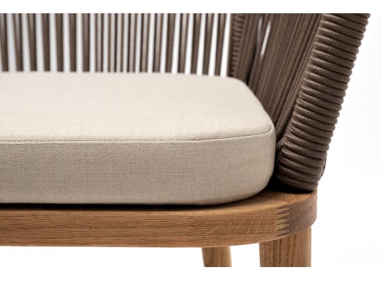 "Марсель" стул плетеный из роупа, основание дуб, роуп коричневый круглый, ткань бежевая 052 в Каменске-Уральском