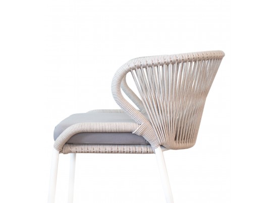 "Милан" стул плетеный из роупа, каркас алюминий белый шагрень, роуп бежевый круглый, ткань бежевая в Каменске-Уральском