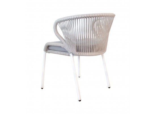 "Милан" стул плетеный из роупа, каркас алюминий белый шагрень, роуп бежевый круглый, ткань бежевая в Каменске-Уральском
