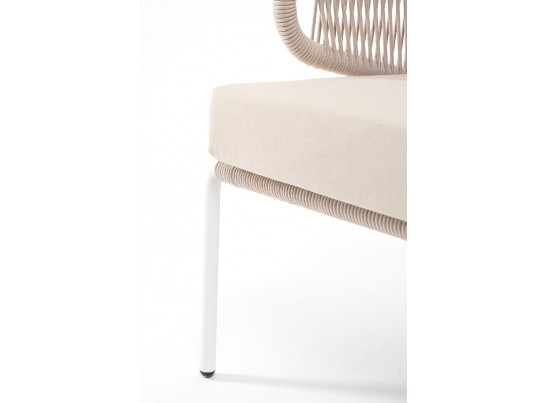 "Милан" диван 2-местный плетеный из роупа, каркас алюминий белый муар, роуп бежевый круглый, ткань бежевая 035 в Каменске-Уральском