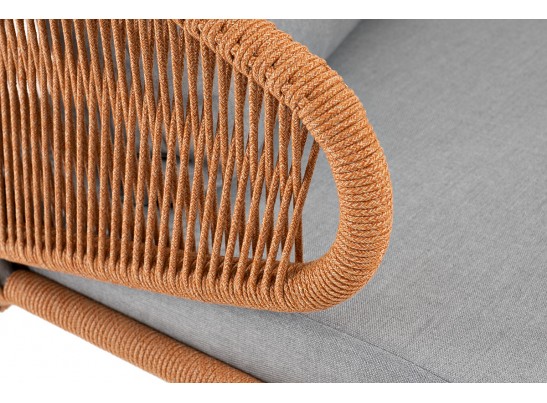 "Милан" диван 2-местный плетеный из роупа, каркас алюминий светло-серый (RAL7035) муар, роуп оранжевый меланж круглый, ткань светло-серая в Каменске-Уральском