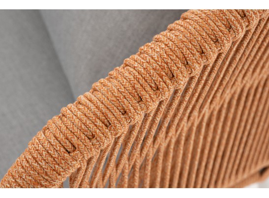 "Милан" диван 2-местный плетеный из роупа, каркас алюминий светло-серый (RAL7035) муар, роуп оранжевый меланж круглый, ткань светло-серая в Каменске-Уральском