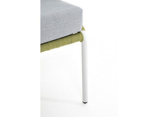 "Милан" диван 2-местный плетеный из роупа, каркас алюминий светло-серый (RAL7035) шагрень, роуп салатовый меланж круглый, ткань светло-сера? в Каменске-Уральском