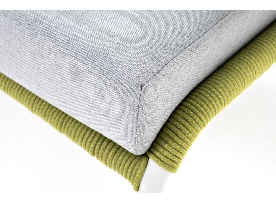 "Милан" диван 2-местный плетеный из роупа, каркас алюминий светло-серый (RAL7035) шагрень, роуп салатовый меланж круглый, ткань светло-сера? в Каменске-Уральском