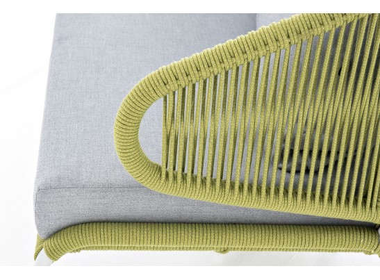 "Милан" диван 2-местный плетеный из роупа, каркас алюминий светло-серый (RAL7035) шагрень, роуп салатовый меланж круглый, ткань светло-сера? в Каменске-Уральском