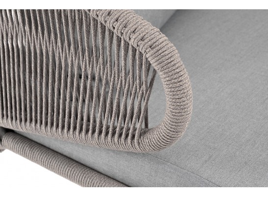 "Милан" диван 2-местный плетеный из роупа, каркас алюминий светло-серый (RAL7035) муар, роуп серый меланж круглый, ткань светло-серая в Каменске-Уральском