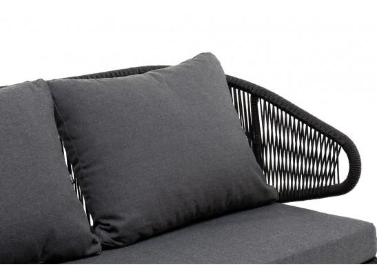 "Милан" диван 2-местный плетеный из роупа, каркас алюминий темно-серый (RAL7024) муар, роуп темно-серый круглый, ткань темно-серая 027 в Каменске-Уральском