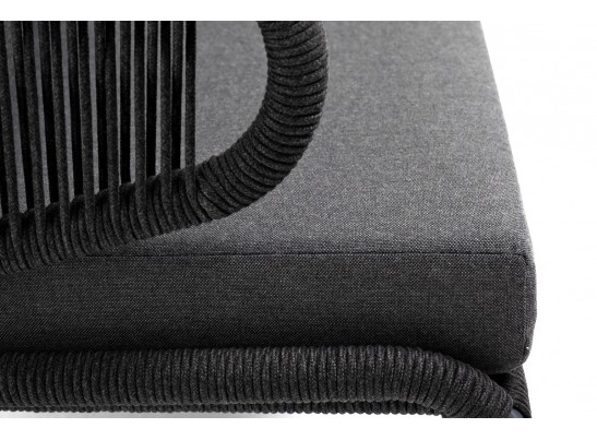 "Милан" диван 2-местный плетеный из роупа, каркас алюминий темно-серый (RAL7024) муар, роуп темно-серый круглый, ткань темно-серая 027 в Каменске-Уральском