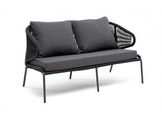 "Милан"диван 2-местный плетеный из роупа, каркас алюминий RAL7024, роуп темно-серый кругл, ткань темно-серая в Каменске-Уральском
