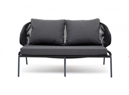 "Милан"диван 2-местный плетеный из роупа, каркас алюминий RAL7024, роуп темно-серый кругл, ткань темно-серая в Каменске-Уральском