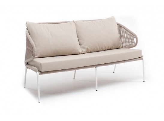 "Милан" диван 2-местный плетеный из роупа, каркас алюминий белый, роуп бежевый, ткань бежевая в Каменске-Уральском