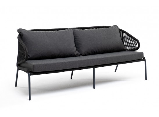 "Милан" диван 3-местный плетенный из роупа, каркас алюминий RAL7024, роуп темно-серый кругл, ткань темно-серая в Каменске-Уральском