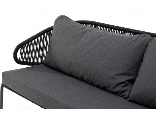 "Милан" диван 3-местный плетеный из роупа, каркас алюминий темно-серый (RAL7024) муар, роуп темно-серый круглый, ткань темно-серая 027 в Каменске-Уральском