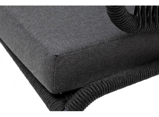 "Милан" диван 3-местный плетеный из роупа, каркас алюминий темно-серый (RAL7024) муар, роуп темно-серый круглый, ткань темно-серая 027 в Каменске-Уральском