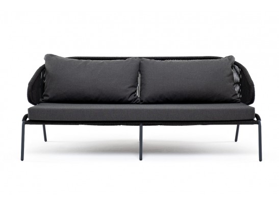 "Милан" диван 3-местный плетенный из роупа, каркас алюминий RAL7024, роуп темно-серый кругл, ткань темно-серая в Каменске-Уральском